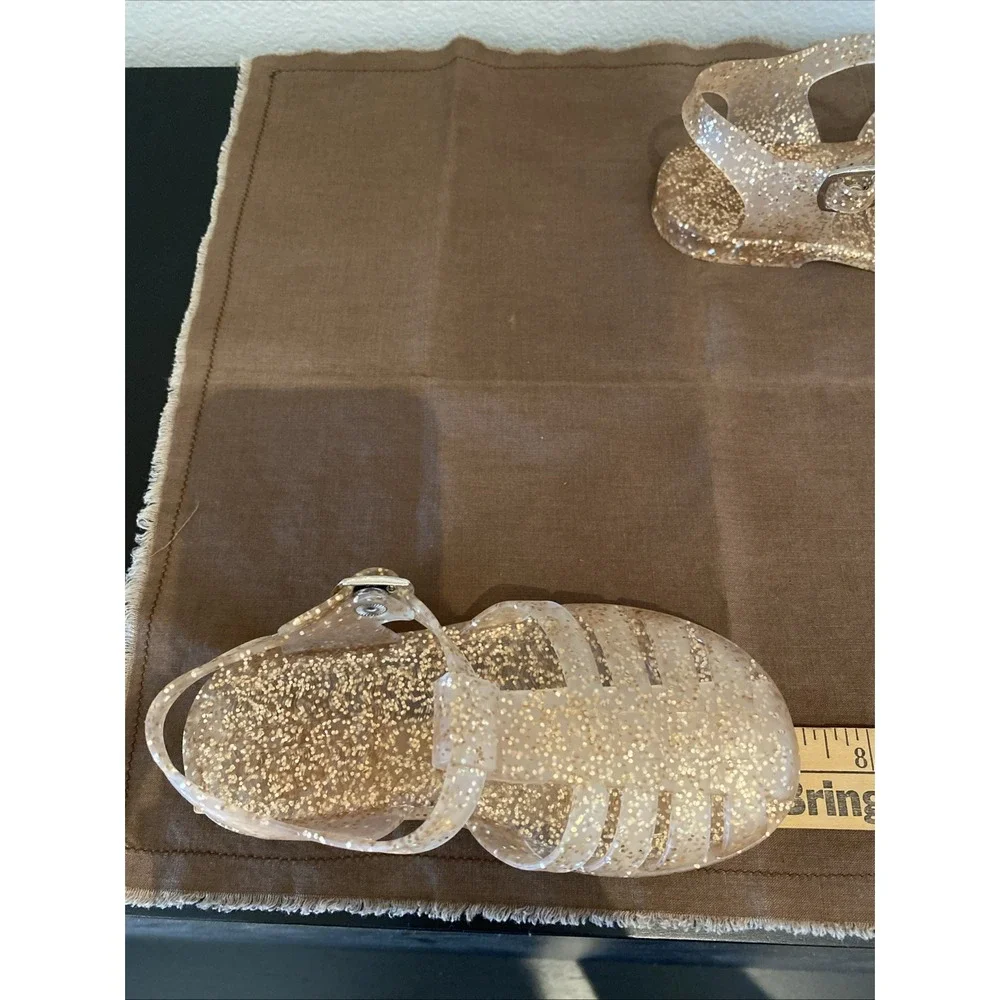 10 Toddler Jelly Sandals Gold Glitter Snap‎ Closure Worn Once 7